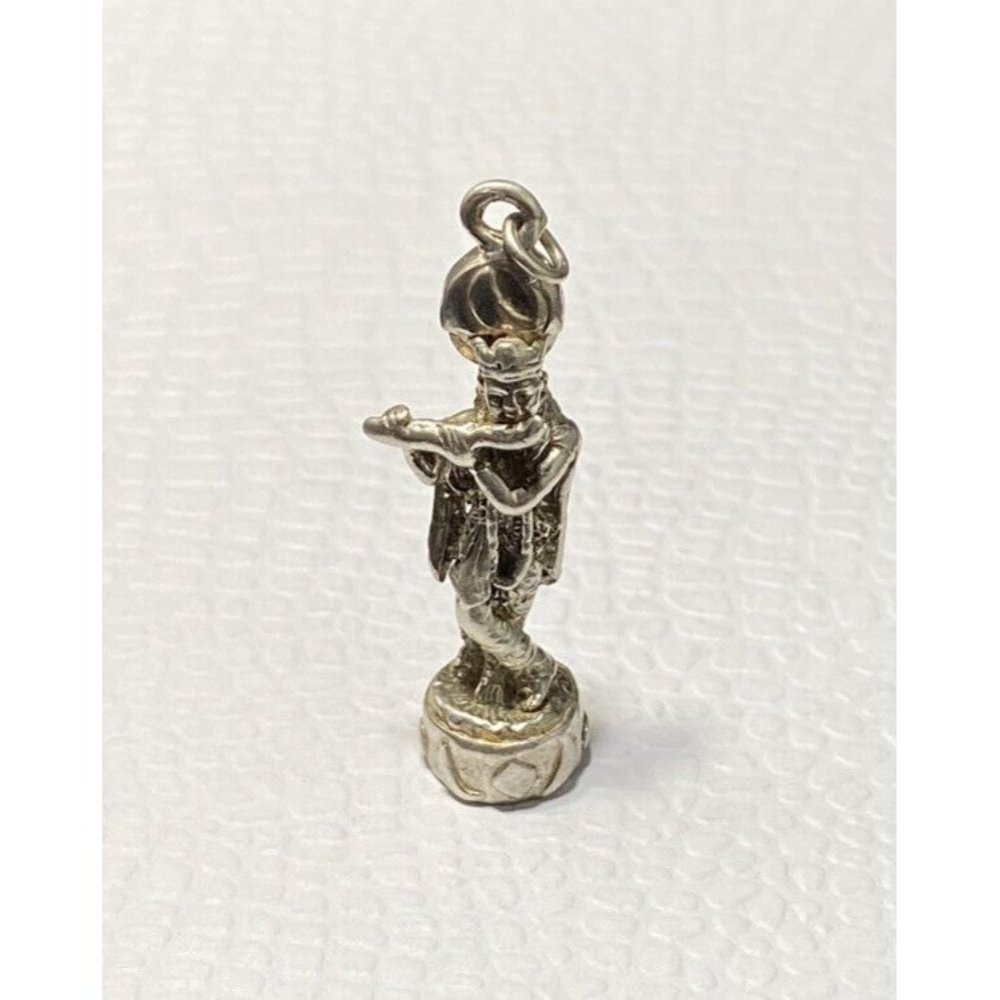 Vintage 925 Krishna Hindu God Pendant Charm With Moon & Flute Sterling Silver - Picture 3 of 6